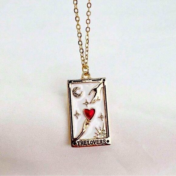 SALE 18k Stamped Gold Filled "The Lovers" Tarot Red Crystal Valentine Necklace - Picture 2 of 6